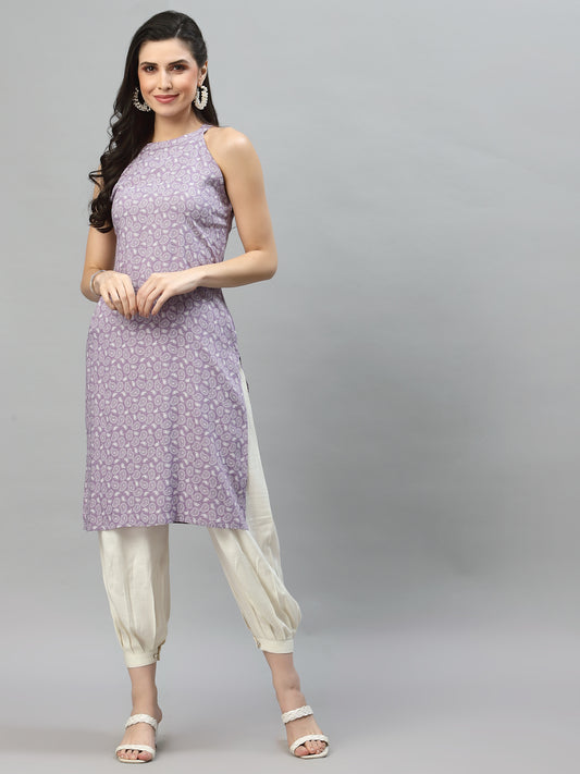 Women Lilac Halter Neck Kurta - Kashyap Global Lifestyles LLP