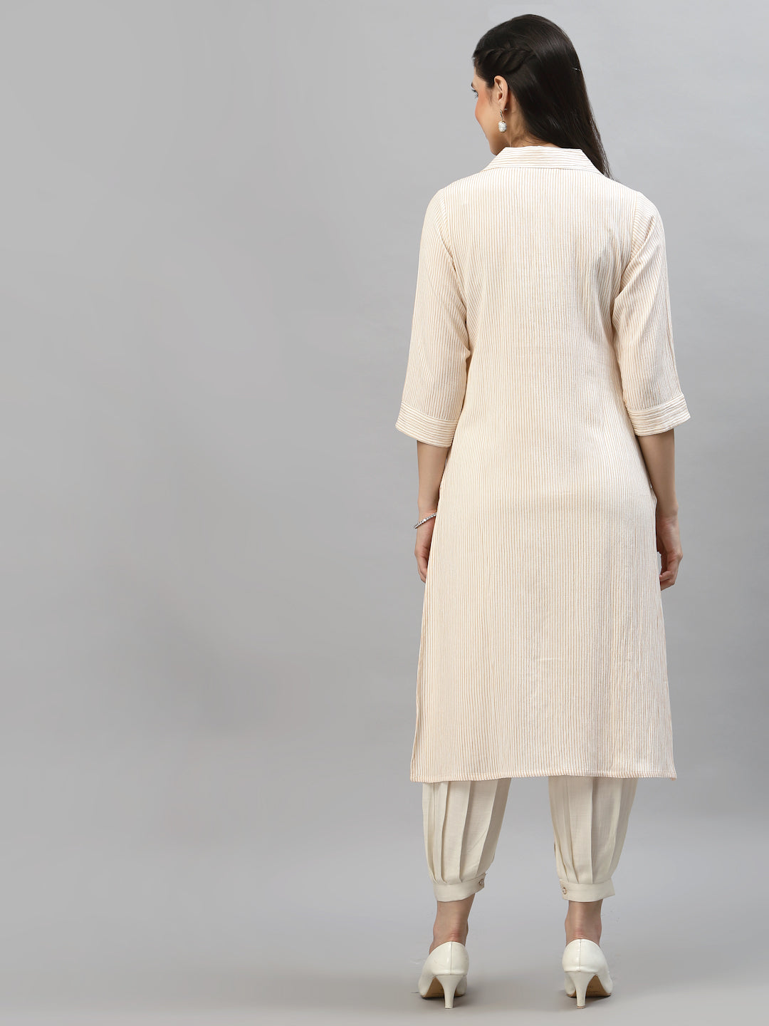 Women White & Orange Collar Neck Kurta - Kashyap Global Lifestyles LLP