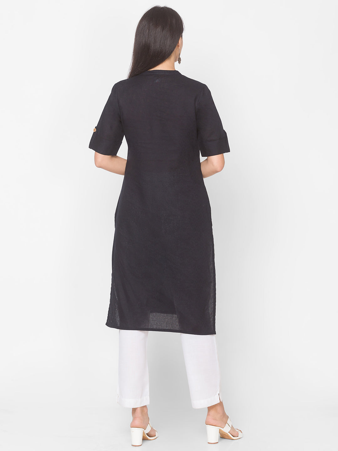 Women Black Cotton Knee Length Kurta - Kashyap Global Lifestyles LLP