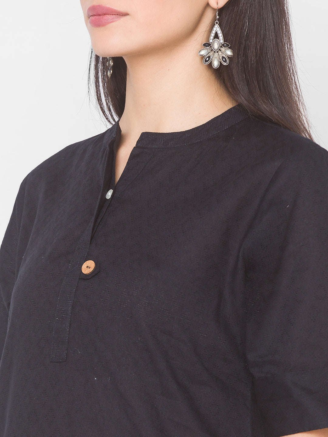 Women Black Cotton Knee Length Kurta - Kashyap Global Lifestyles LLP