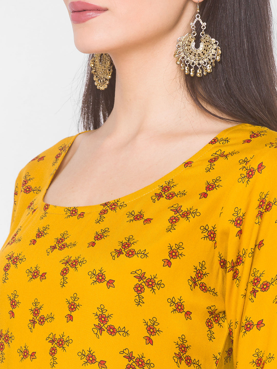Women Mustard Floral Anarkali Kurta - Kashyap Global Lifestyles LLP