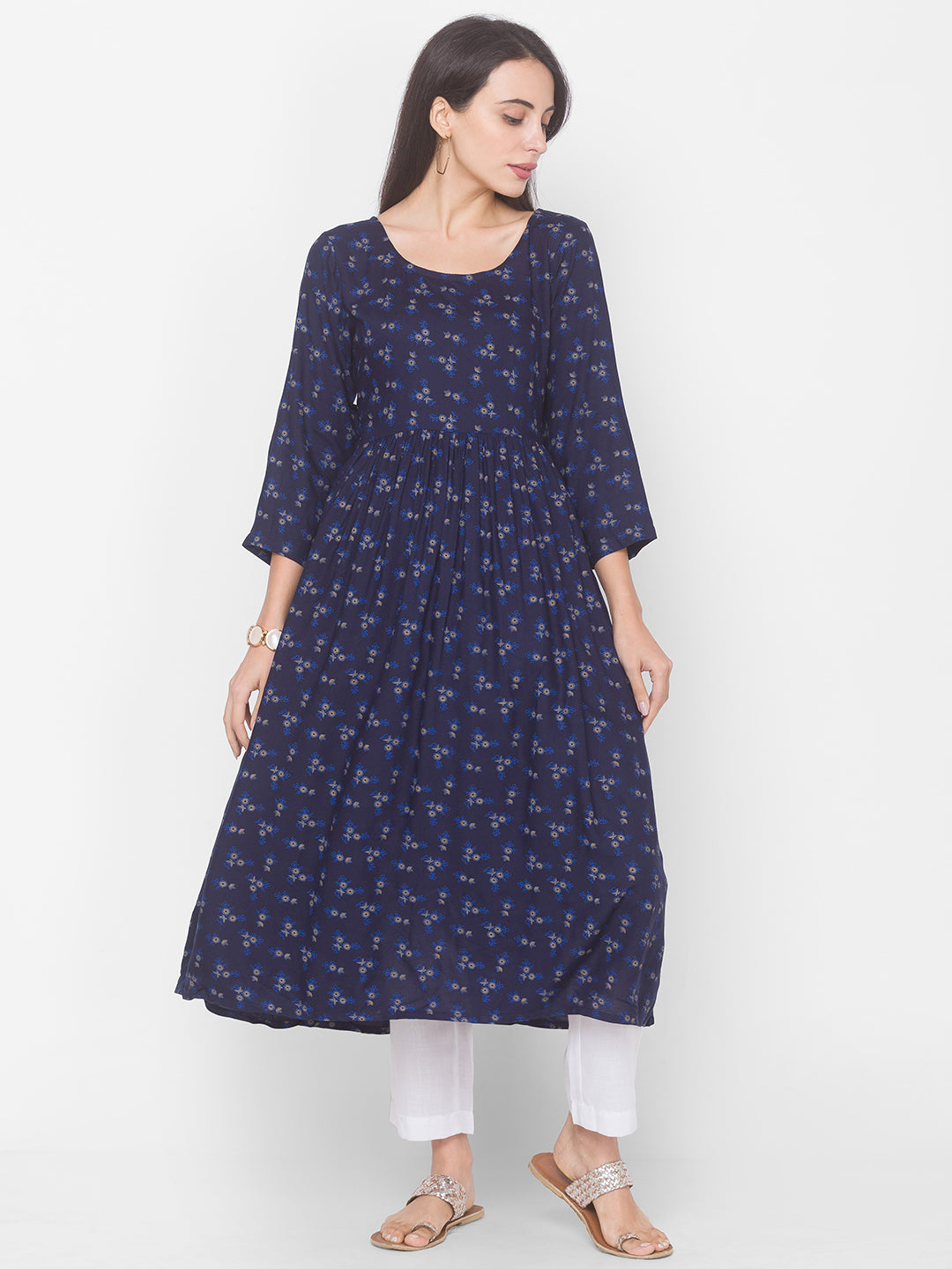 Women Blue Floral Anarkali Kurta - Kashyap Global Lifestyles LLP