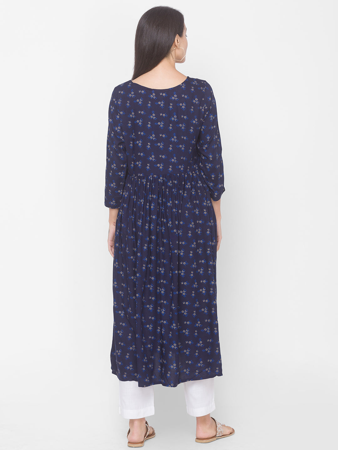Women Blue Floral Anarkali Kurta - Kashyap Global Lifestyles LLP