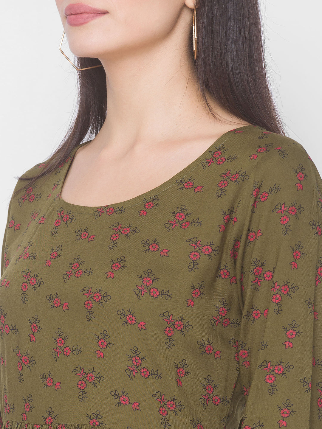 Women Olive Floral Anarkali Kurta - Kashyap Global Lifestyles LLP