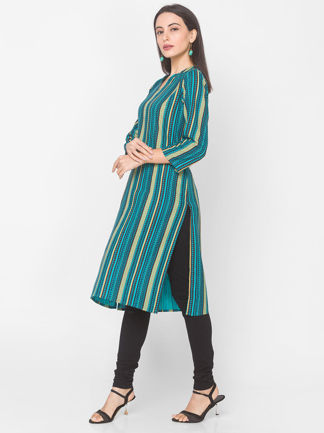 Women Blue Printed Viscose Kurta - Kashyap Global Lifestyles LLP