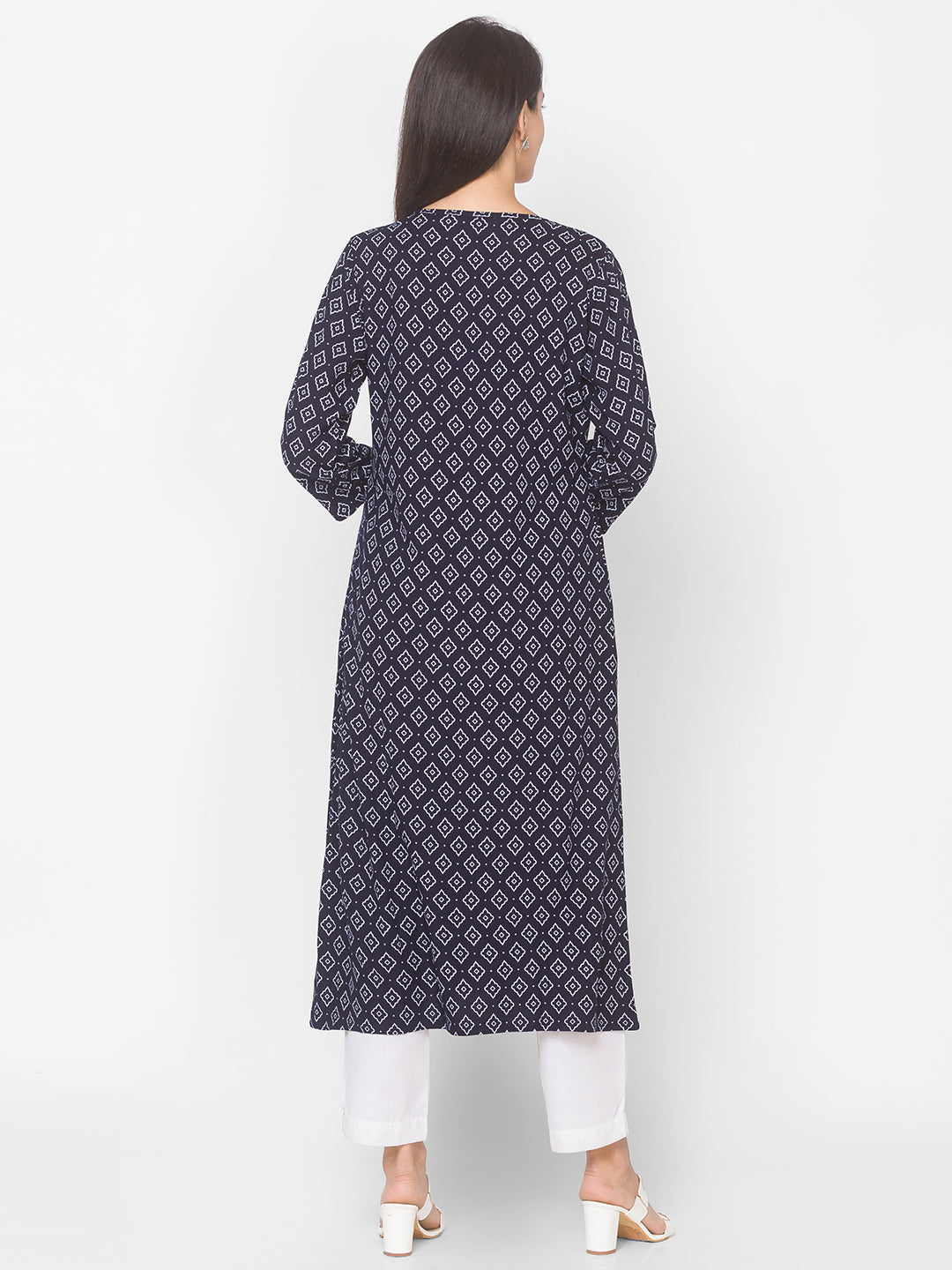 Women Blue & White Front Slit Kurta - Kashyap Global Lifestyles LLP