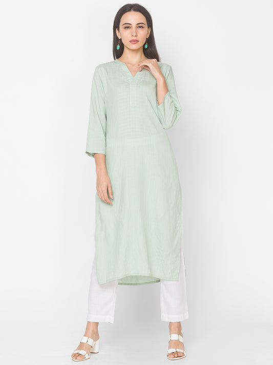 Women Mint Green Checkered Straight Kurta - Kashyap Global Lifestyles LLP
