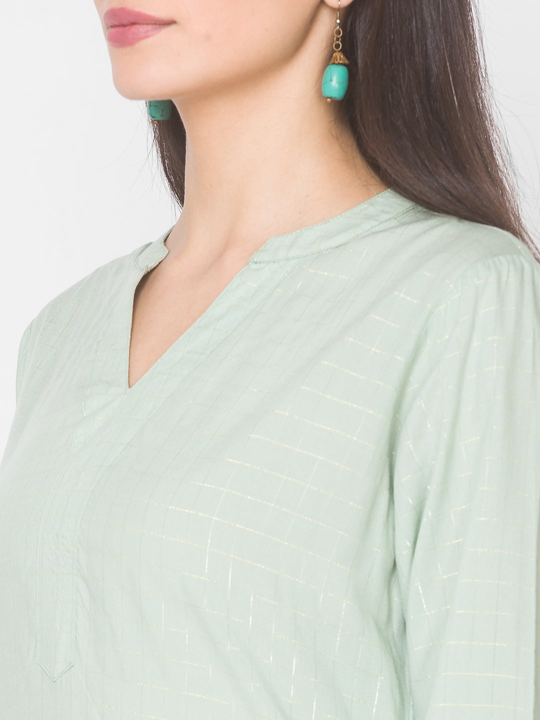 Women Mint Green Checkered Straight Kurta - Kashyap Global Lifestyles LLP