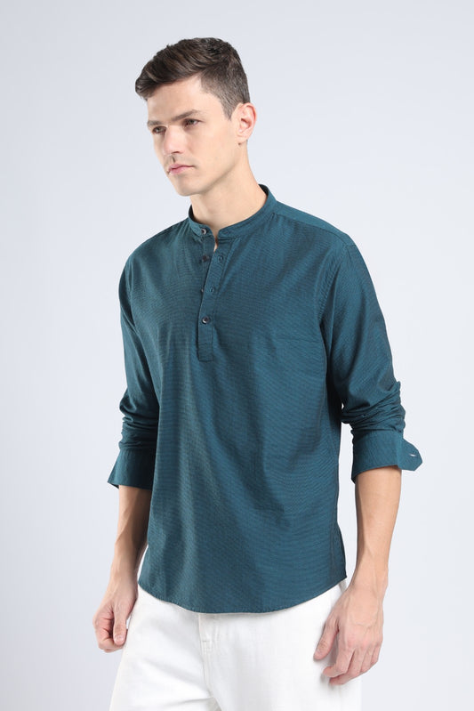 Teal Textured Short Kurta