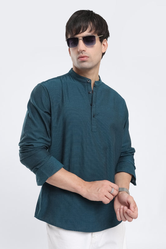 Teal Textured Short Kurta