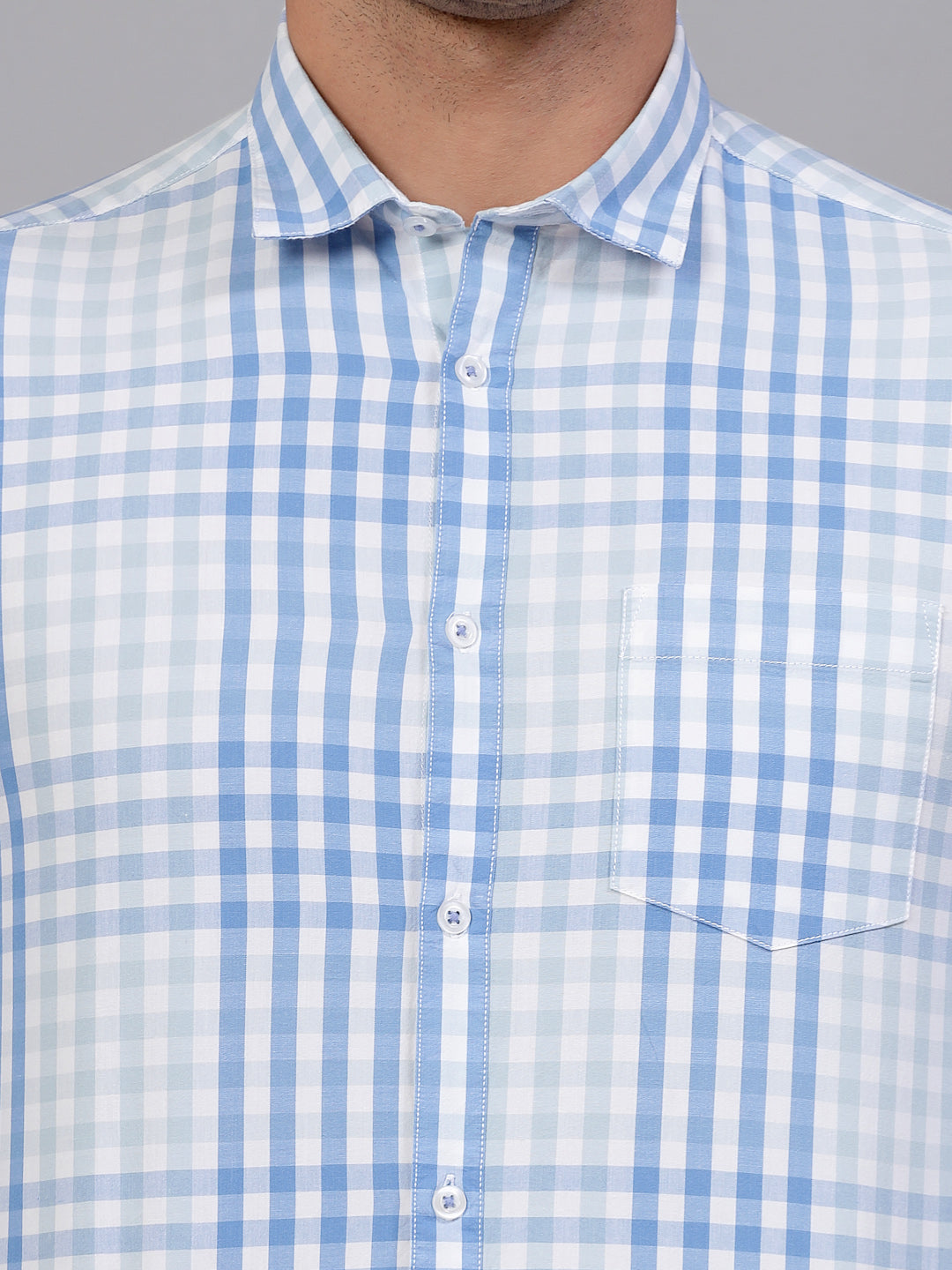Men Cotton Checked Blue Shirt - Kashyap Global Lifestyles LLP