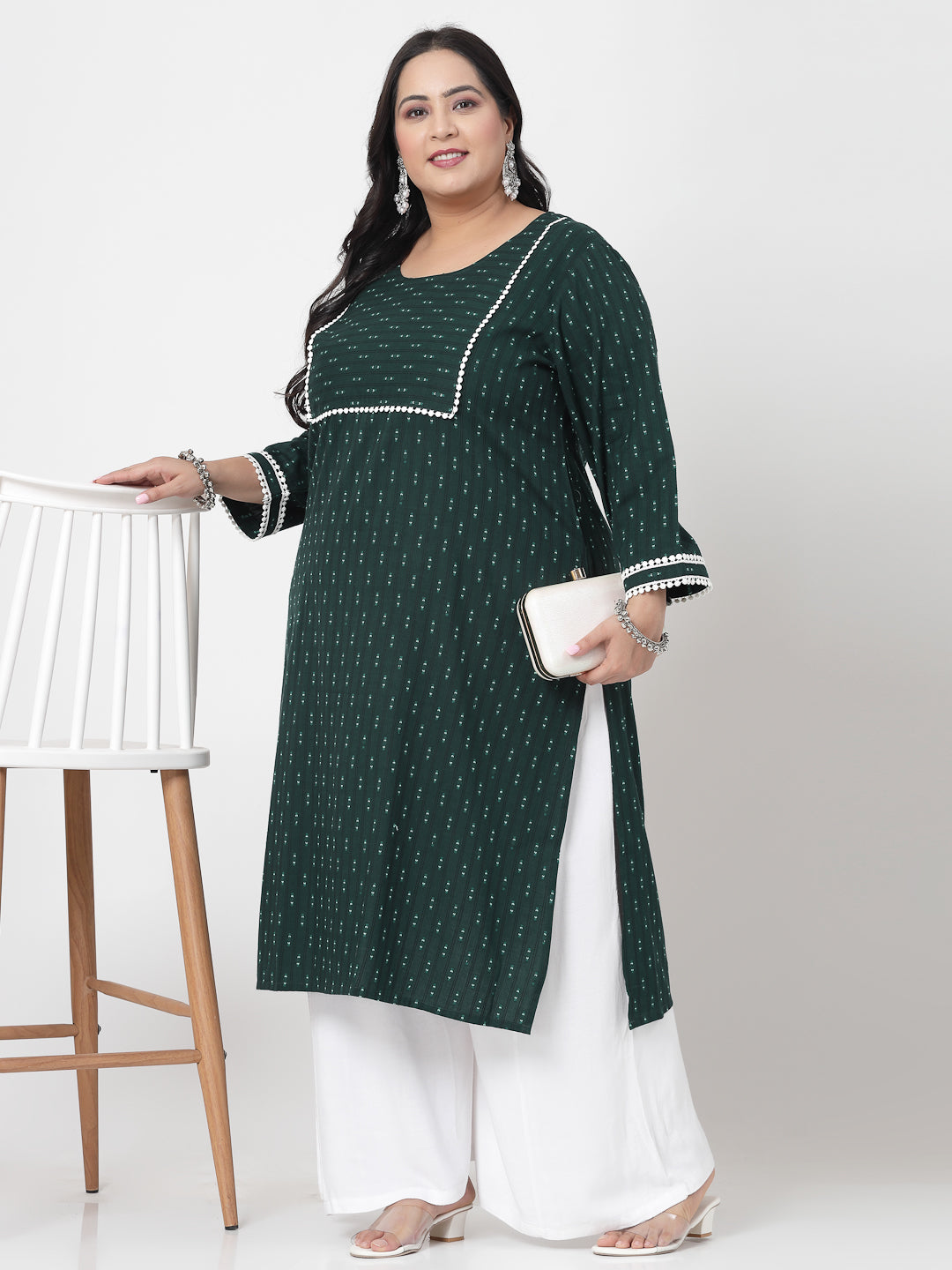 Women Plus Size Dark Green Cotton Dobby Kurta - Kashyap Global Lifestyles LLP