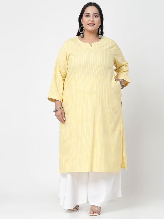 Women Plus Size Yellow Striped Yarn-Dyed Kurta - Kashyap Global Lifestyles LLP