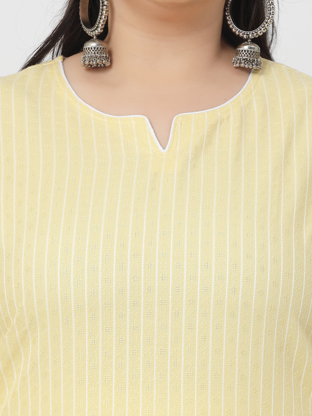 Women Plus Size Yellow Striped Yarn-Dyed Kurta - Kashyap Global Lifestyles LLP
