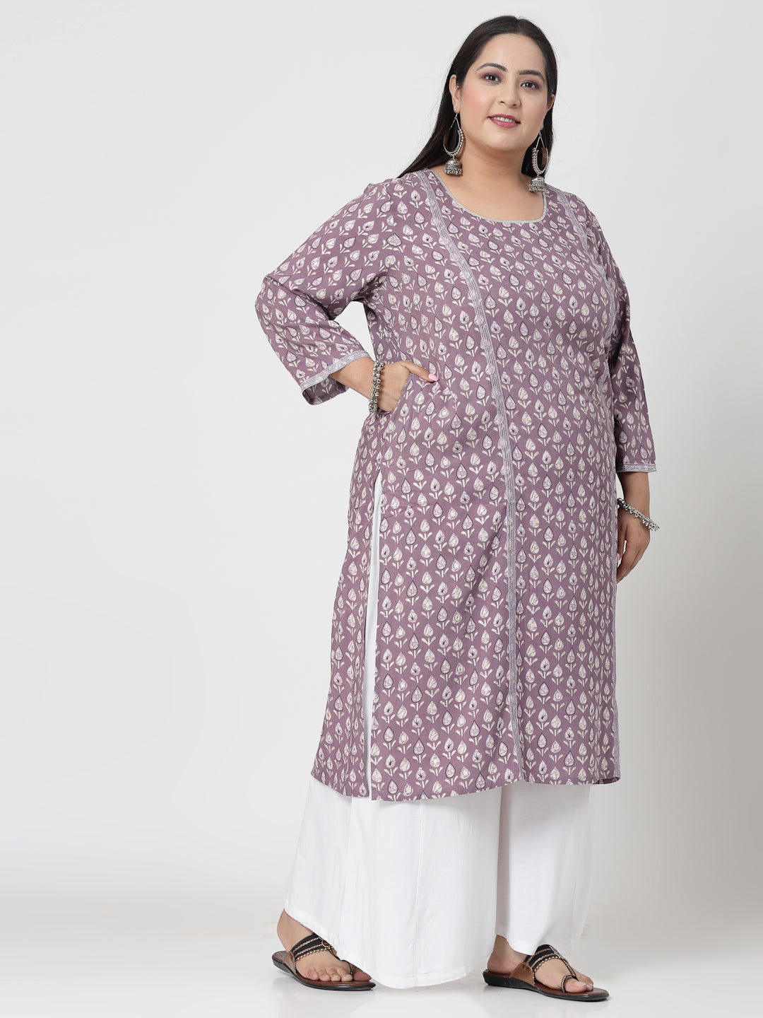 Women Plus Size Lilac Printed Kurta - Kashyap Global Lifestyles LLP