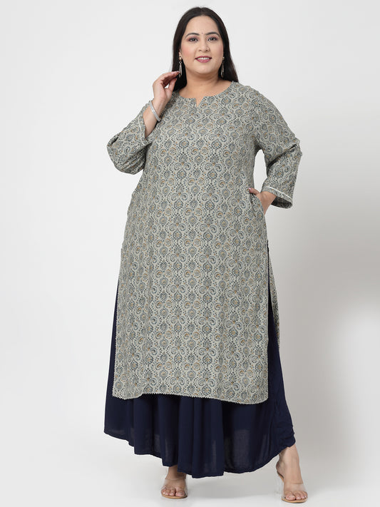 Women Plus Size Olive Kurta With Lace - Kashyap Global Lifestyles LLP