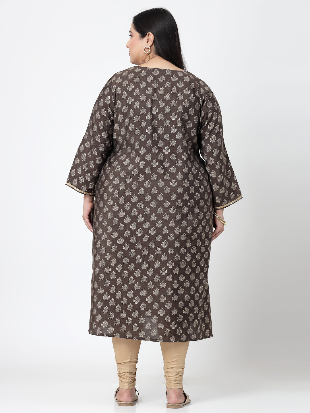 Women Plus Size Brown Ethnic Motifs Printed Sequinned Kurta - Kashyap Global Lifestyles LLP