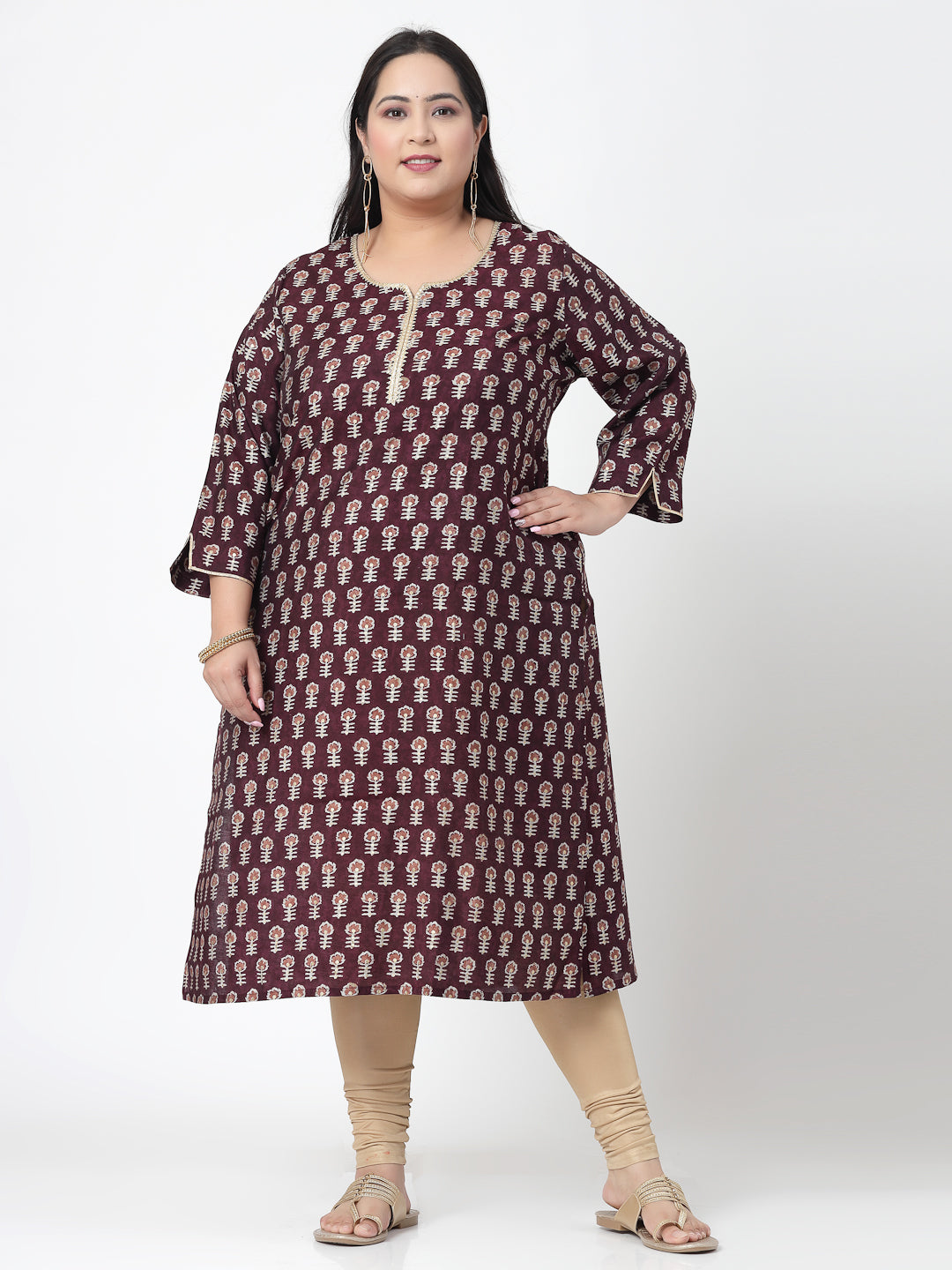 Women Purple Printed Kurta With Lace