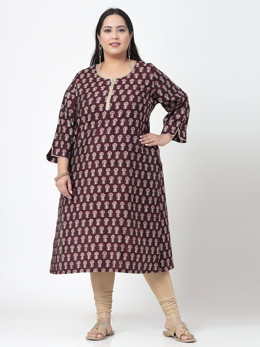 Women Plus Size Purple Printed Kurta With Lace - Kashyap Global Lifestyles LLP