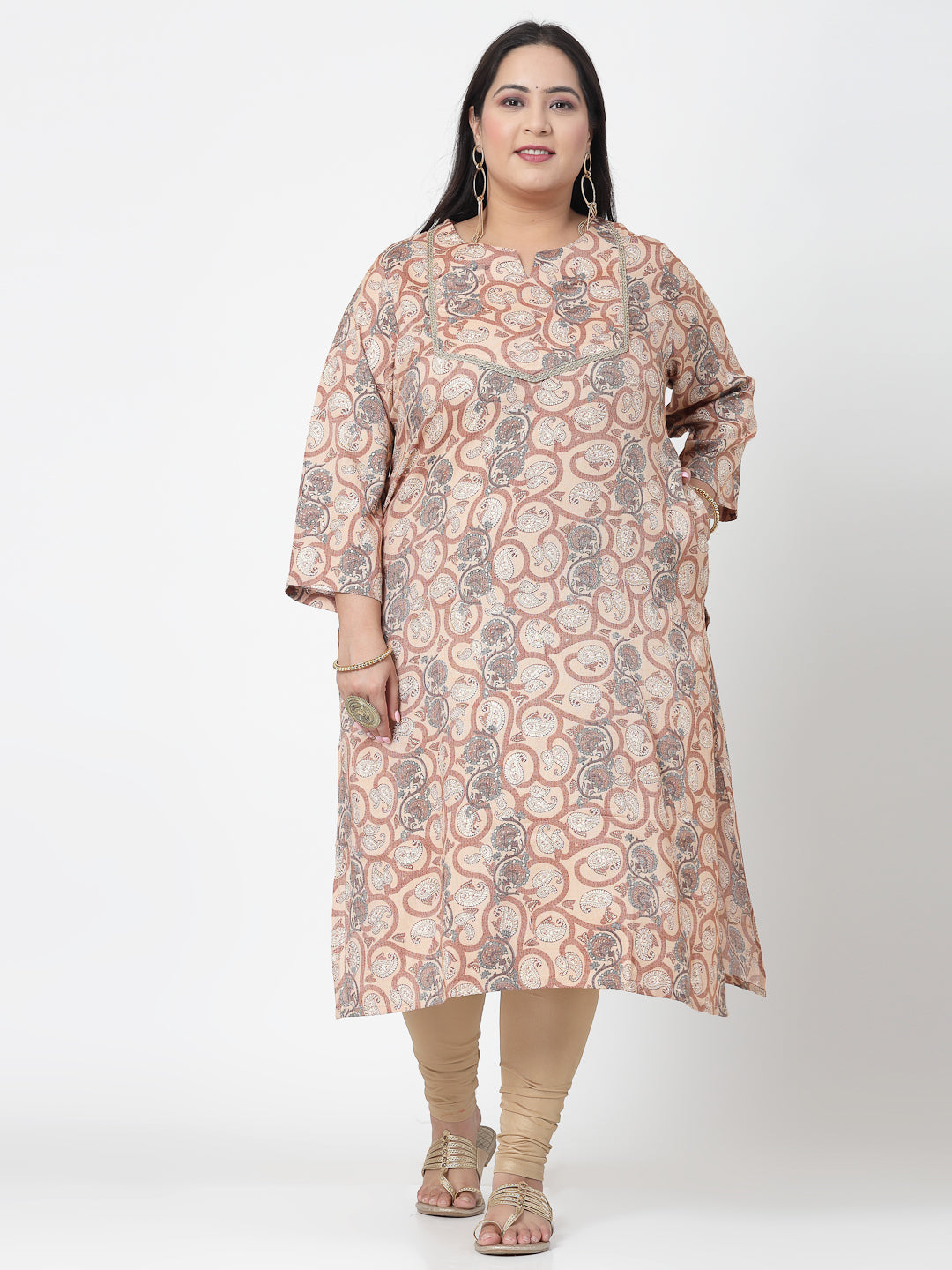 Women Brown Printed Straight Kurta
