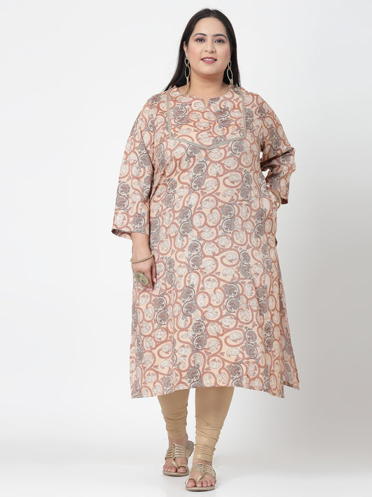 Women Plus Size Brown Printed Straight Kurta - Kashyap Global Lifestyles LLP