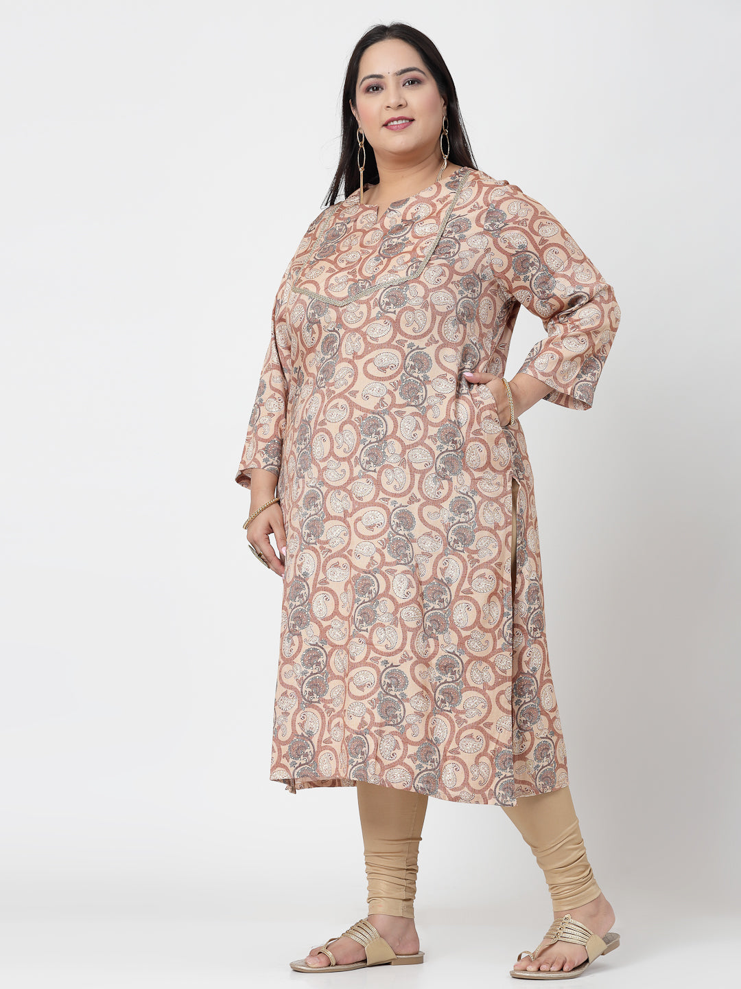 Women Plus Size Brown Printed Straight Kurta - Kashyap Global Lifestyles LLP
