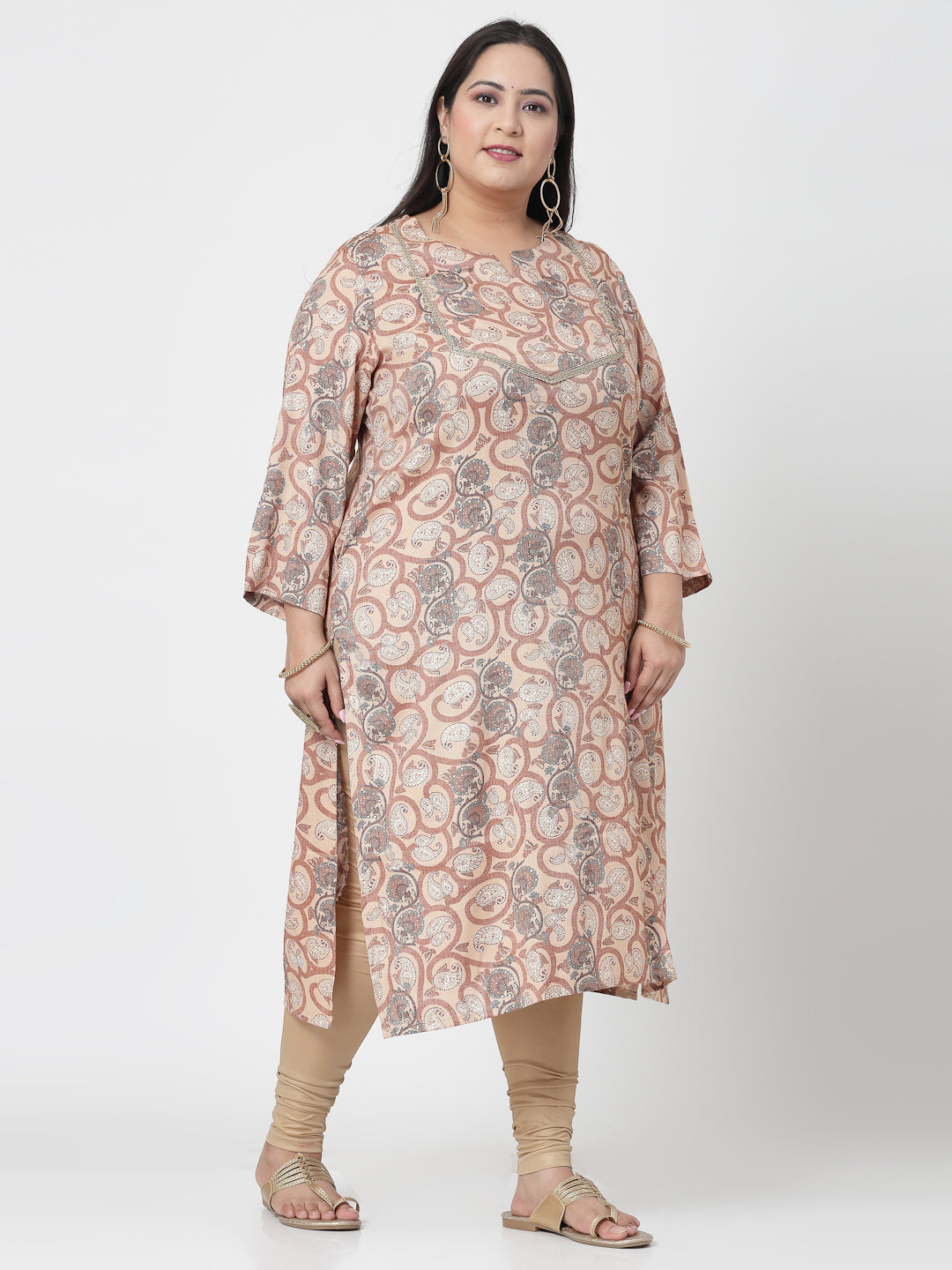 Women Plus Size Brown Printed Straight Kurta - Kashyap Global Lifestyles LLP