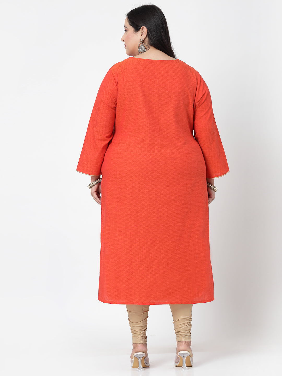Women Plus Size Orange Festive Kurta With Lace - Kashyap Global Lifestyles LLP