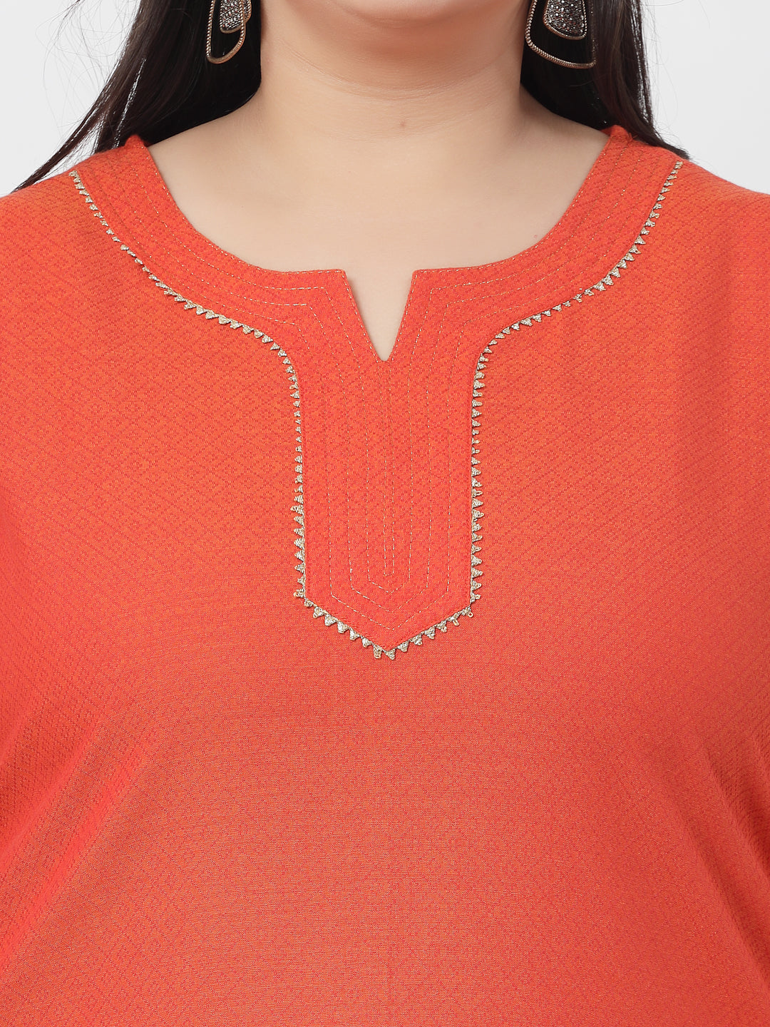 Women Plus Size Orange Festive Kurta With Lace - Kashyap Global Lifestyles LLP