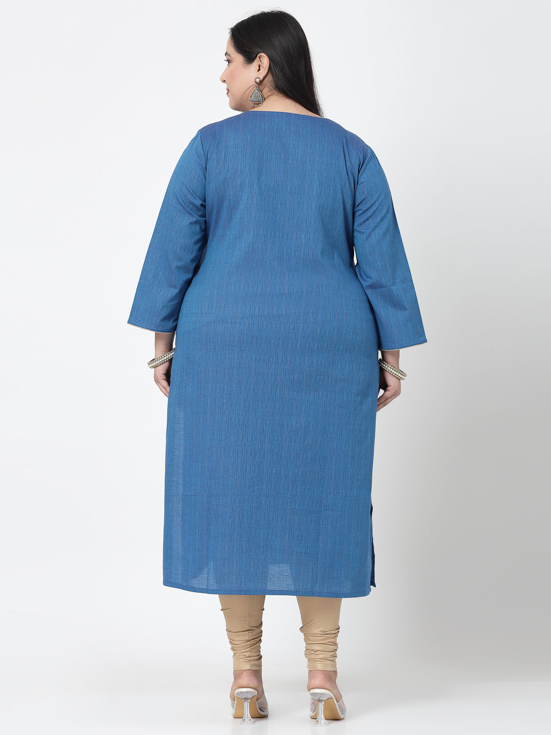 Women Plus Size Blue Festive Kurta With Lace - Kashyap Global Lifestyles LLP