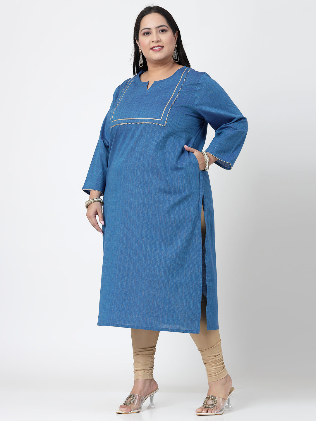 Women Blue Festive Kurta With Lace