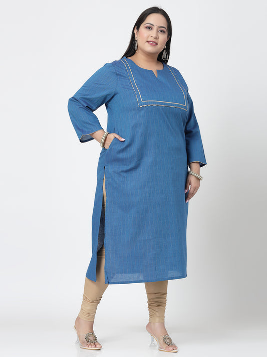 Women Plus Size Blue Festive Kurta With Lace - Kashyap Global Lifestyles LLP