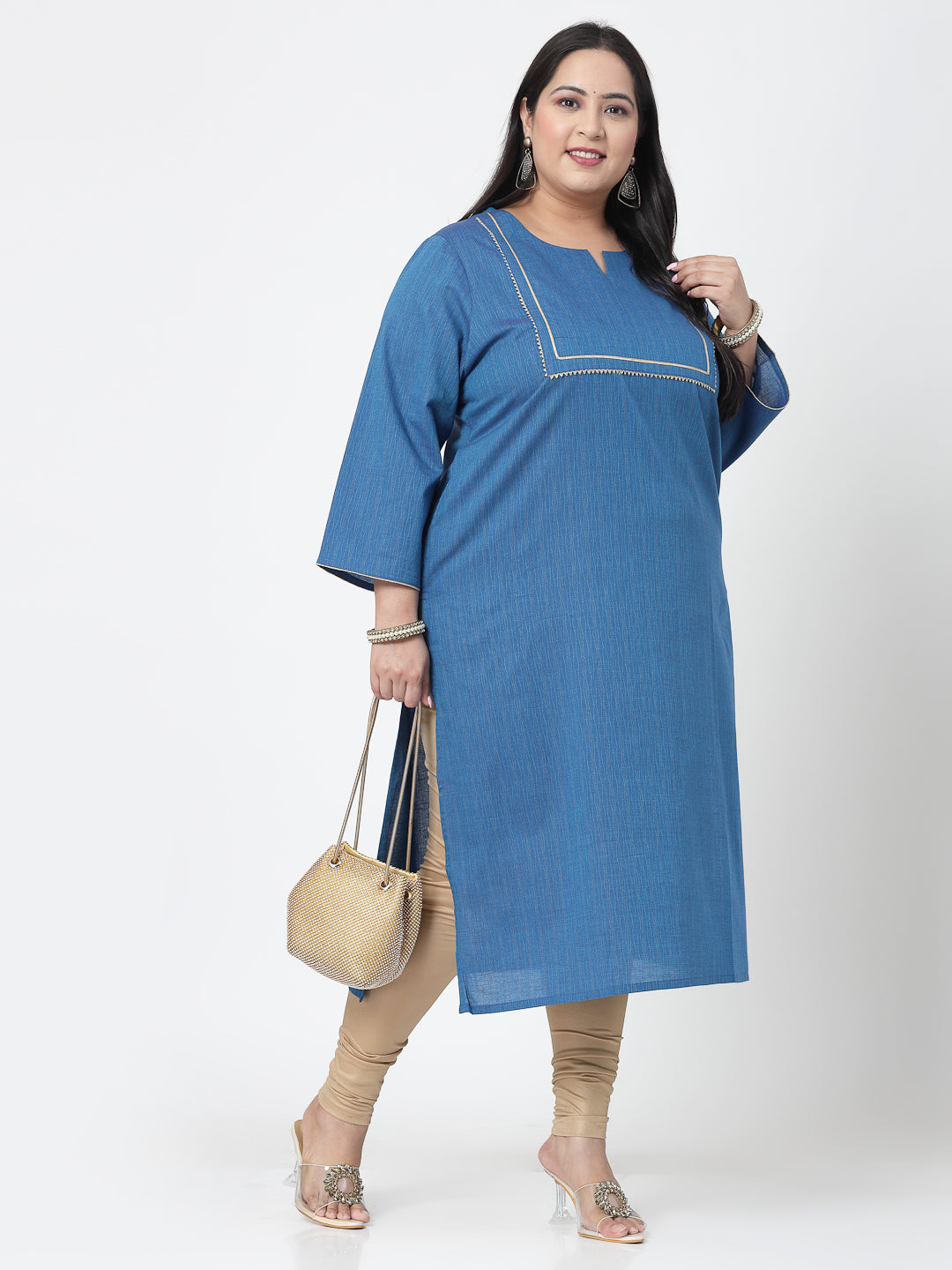 Women Plus Size Blue Festive Kurta With Lace - Kashyap Global Lifestyles LLP