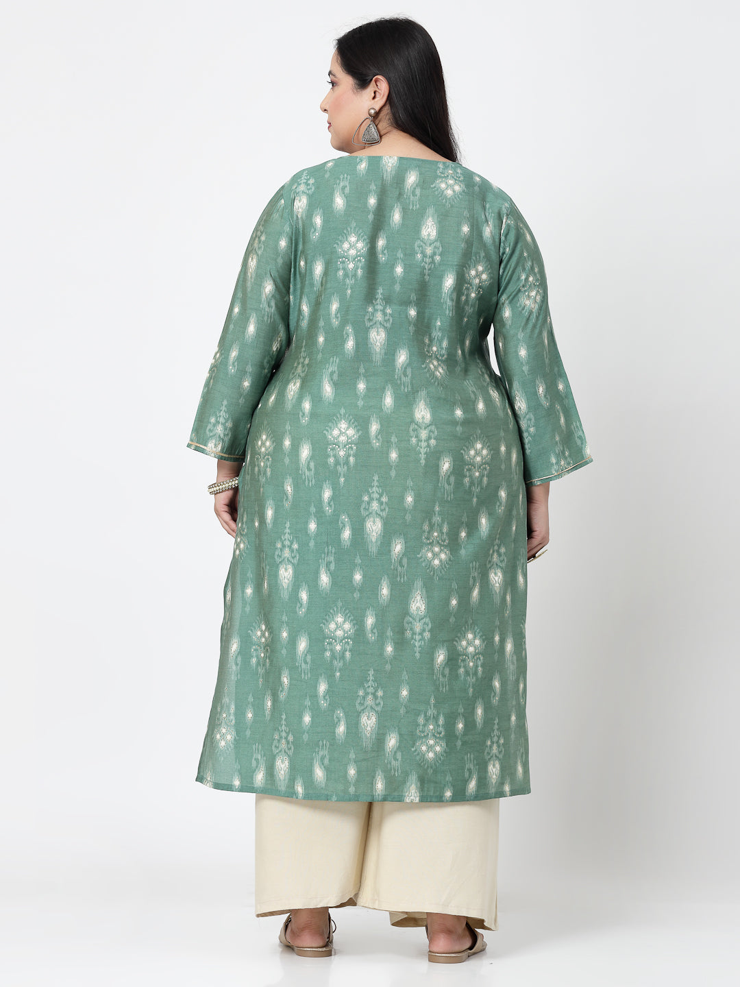 Women Plus Size Green Ethnic Motifs Printed Gotta Patti Kurta - Kashyap Global Lifestyles LLP
