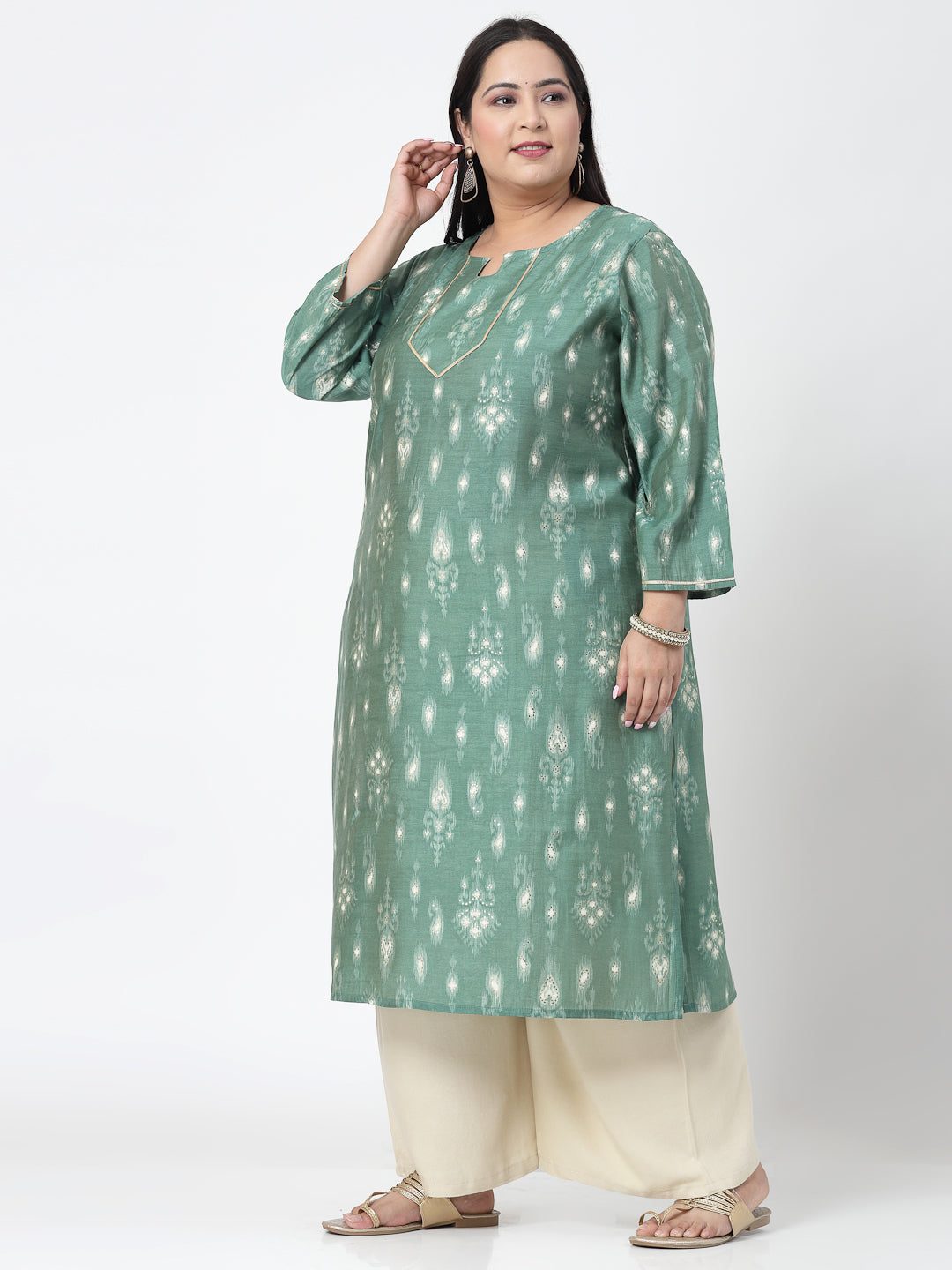Women Plus Size Green Ethnic Motifs Printed Gotta Patti Kurta - Kashyap Global Lifestyles LLP