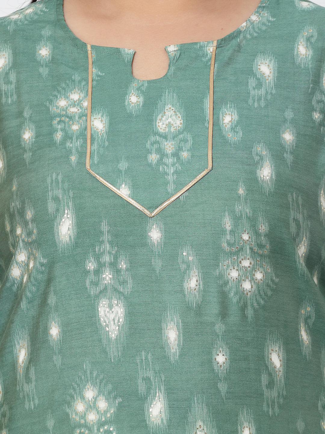 Women Plus Size Green Ethnic Motifs Printed Gotta Patti Kurta - Kashyap Global Lifestyles LLP