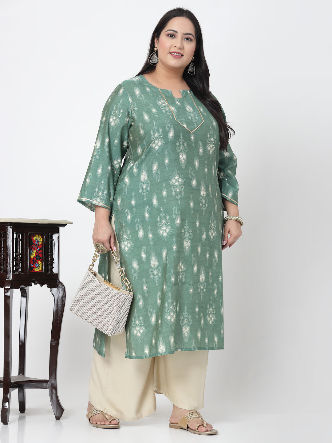 Women Plus Size Green Ethnic Motifs Printed Gotta Patti Kurta - Kashyap Global Lifestyles LLP