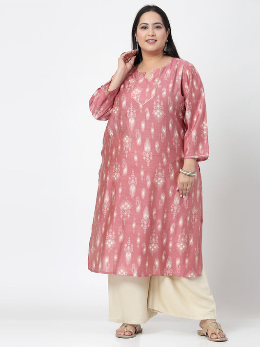 Women Plus Size Pink Ethnic Motifs Printed Gotta Patti Kurta - Kashyap Global Lifestyles LLP