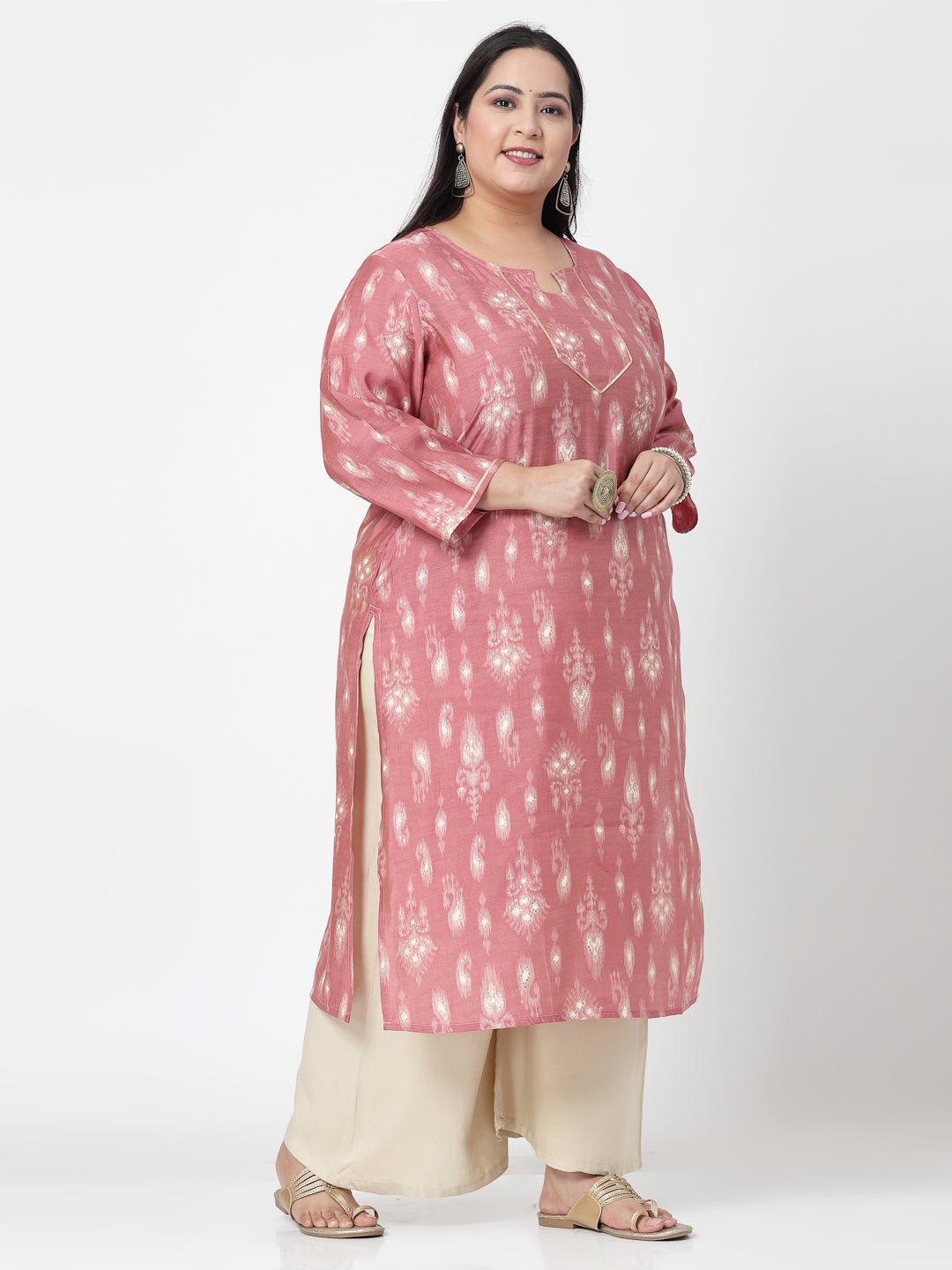 Women Plus Size Pink Ethnic Motifs Printed Gotta Patti Kurta - Kashyap Global Lifestyles LLP