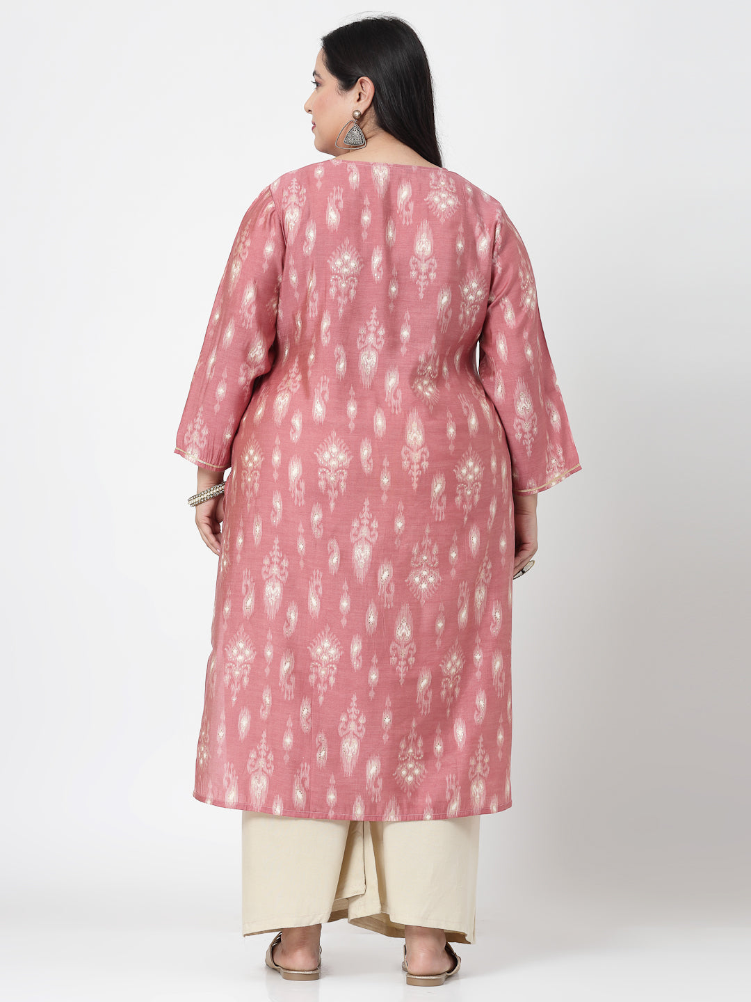 Women Plus Size Pink Ethnic Motifs Printed Gotta Patti Kurta - Kashyap Global Lifestyles LLP