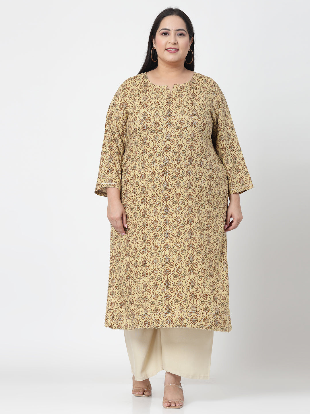 Women Plus Size Mustard Kurta With Lace - Kashyap Global Lifestyles LLP