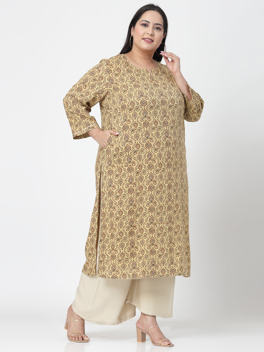 Women Plus Size Mustard Kurta With Lace - Kashyap Global Lifestyles LLP