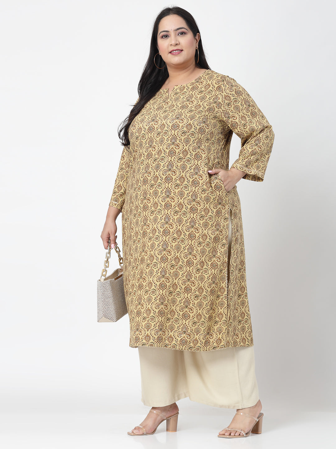 Women Plus Size Mustard Kurta With Lace - Kashyap Global Lifestyles LLP