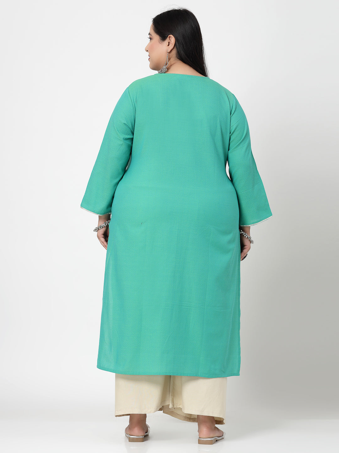Women Plus Size Light Green Festive Kurta With Lace - Kashyap Global Lifestyles LLP