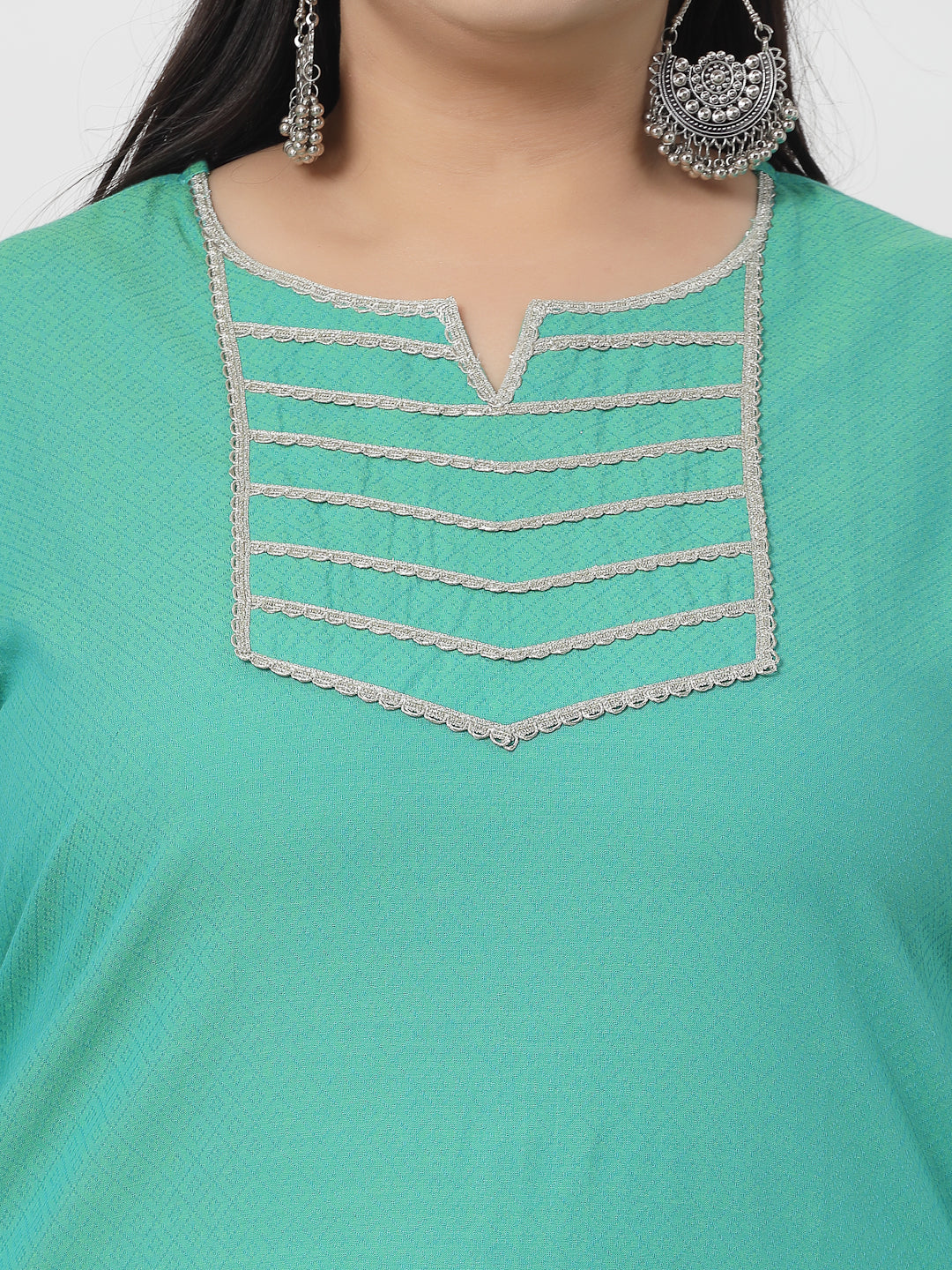 Women Plus Size Light Green Festive Kurta With Lace - Kashyap Global Lifestyles LLP
