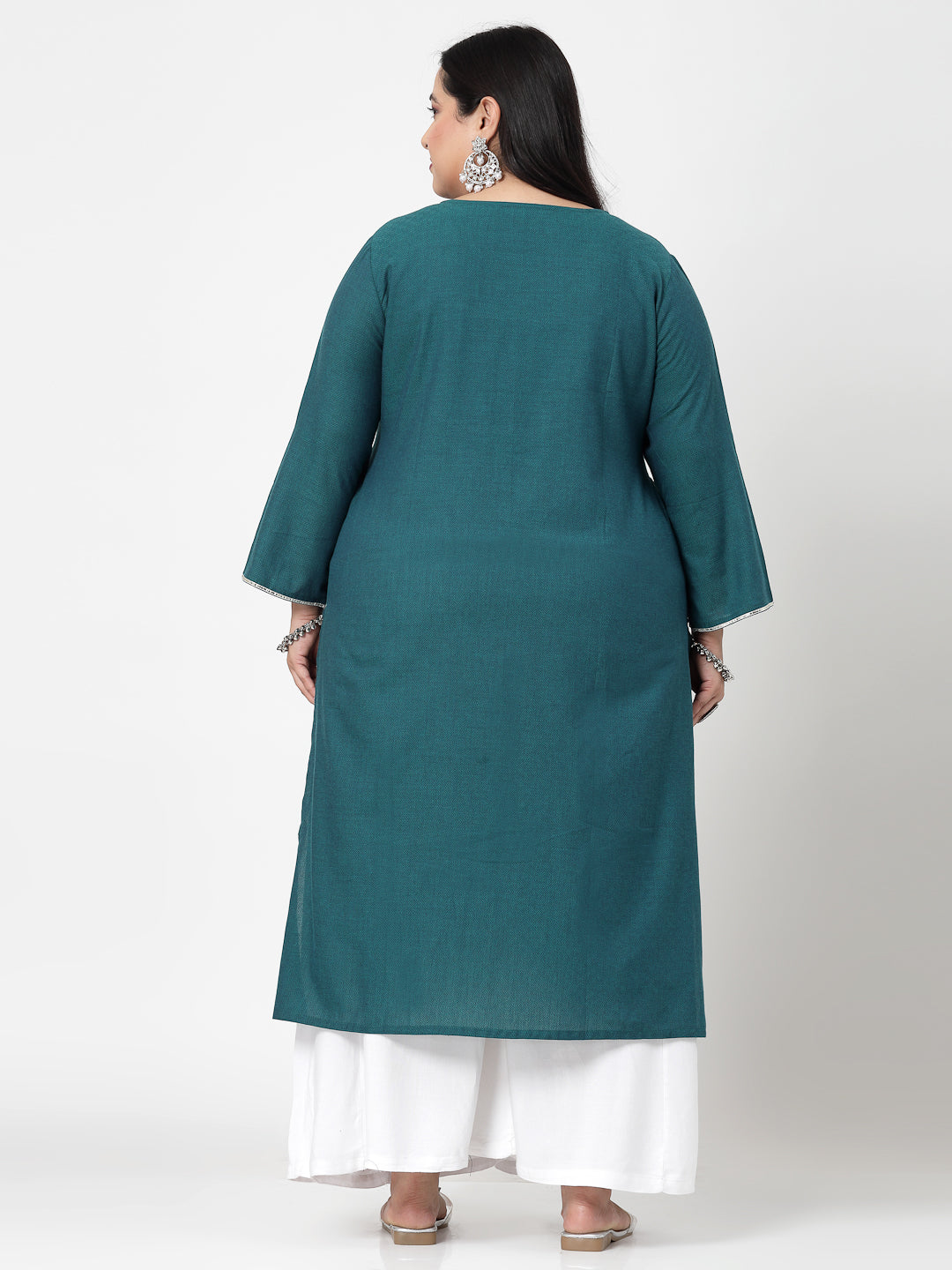 Women Plus Size Dark Green Festive Kurta With Lace - Kashyap Global Lifestyles LLP