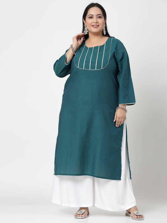 Women Plus Size Dark Green Festive Kurta With Lace - Kashyap Global Lifestyles LLP