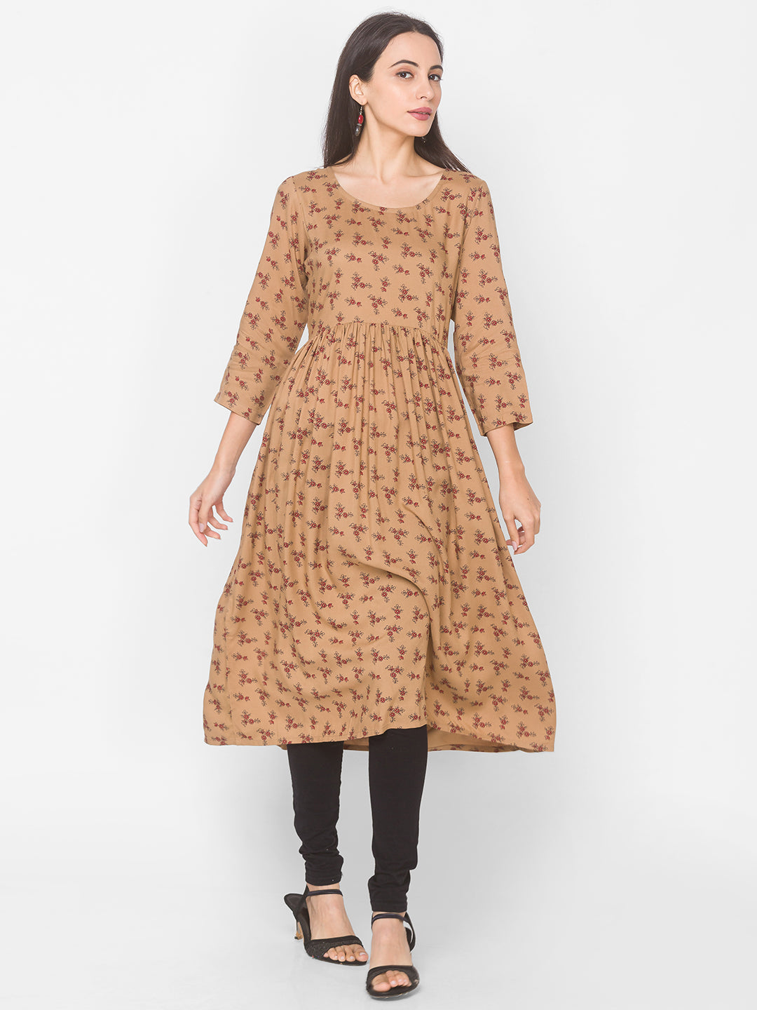 Women Brown Floral Anarkali Kurta - Kashyap Global Lifestyles LLP