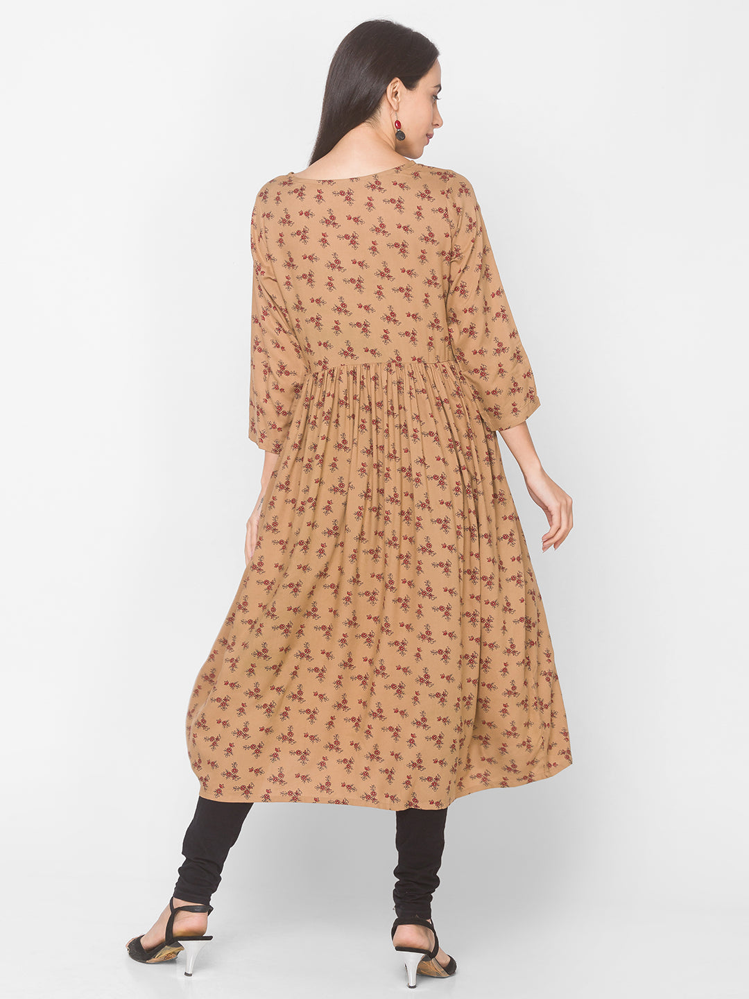 Women Brown Floral Anarkali Kurta - Kashyap Global Lifestyles LLP