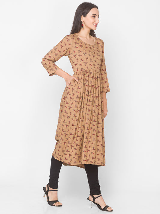 Women Brown Floral Anarkali Kurta - Kashyap Global Lifestyles LLP